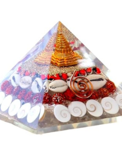 Crystal Wealth Orgone Pyramid - 4 inch Approx Crystal Natural Gomati Chakra with Shree Yantra Pyramid, Success, Prosperity