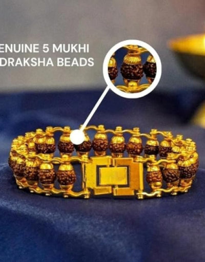 Gold Plated Modern Rudraksha Bracelet | 5 Mukhi Rudraksha | Rudraksha Bracelet