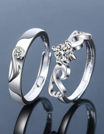 Set Of 2 Silver-Plated -Studded Adjustable Finger Rings