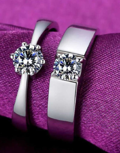 Stainless Steel Zircon Sterling Silver Plated Ring Set